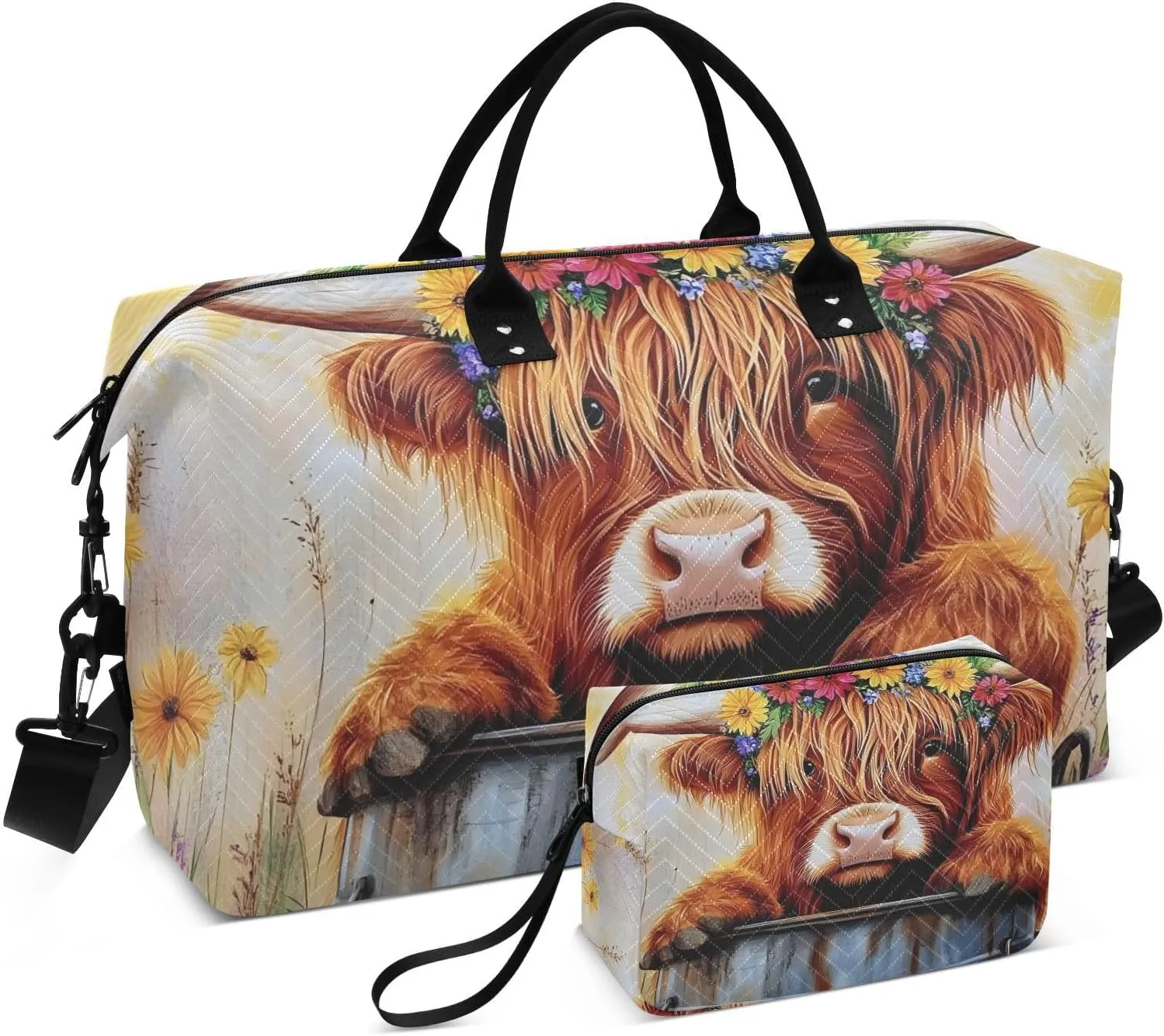 Large Travel Duffel Bag Bucket Highland Cow Sports Tote Gym Bags, Shoulder Weekender Overnight Bags for Women Men, Carry On Luggage with Toiletry Bag