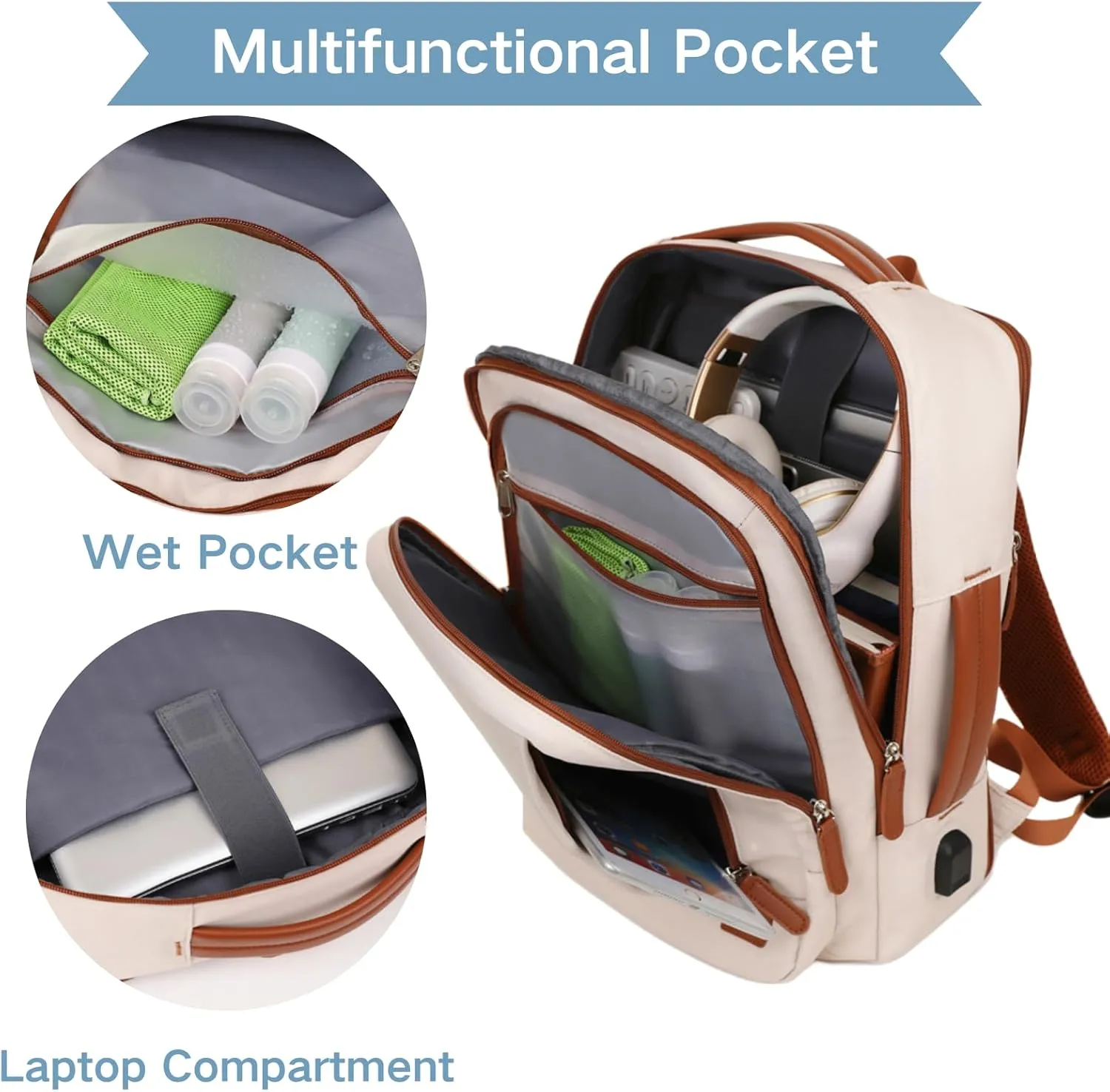 Large Travel Laptop Backpack for Men Women, Expandable Waterproof Carry On Backpack Airline Approved with USB Charging Port & Wet Pocket, 15.6" Business Work Backpack Rucksack Casual Daypack Grey