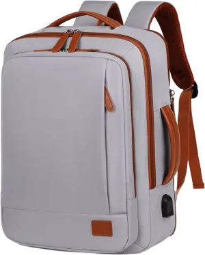 Large Travel Laptop Backpack for Men Women, Expandable Waterproof Carry On Backpack Airline Approved with USB Charging Port & Wet Pocket, 15.6" Business Work Backpack Rucksack Casual Daypack Grey