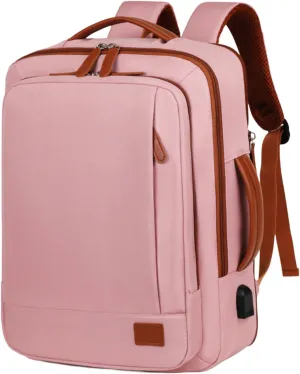 Large Travel Laptop Backpack for Men Women, Expandable Waterproof Carry On Backpack Airline Approved with USB Charging Port & Wet Pocket, 15.6" Business Work Backpack Rucksack Casual Daypack - Pink