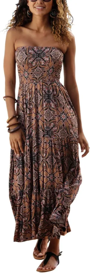 LASCANA Women's Smocked Convertible Maxi Dress