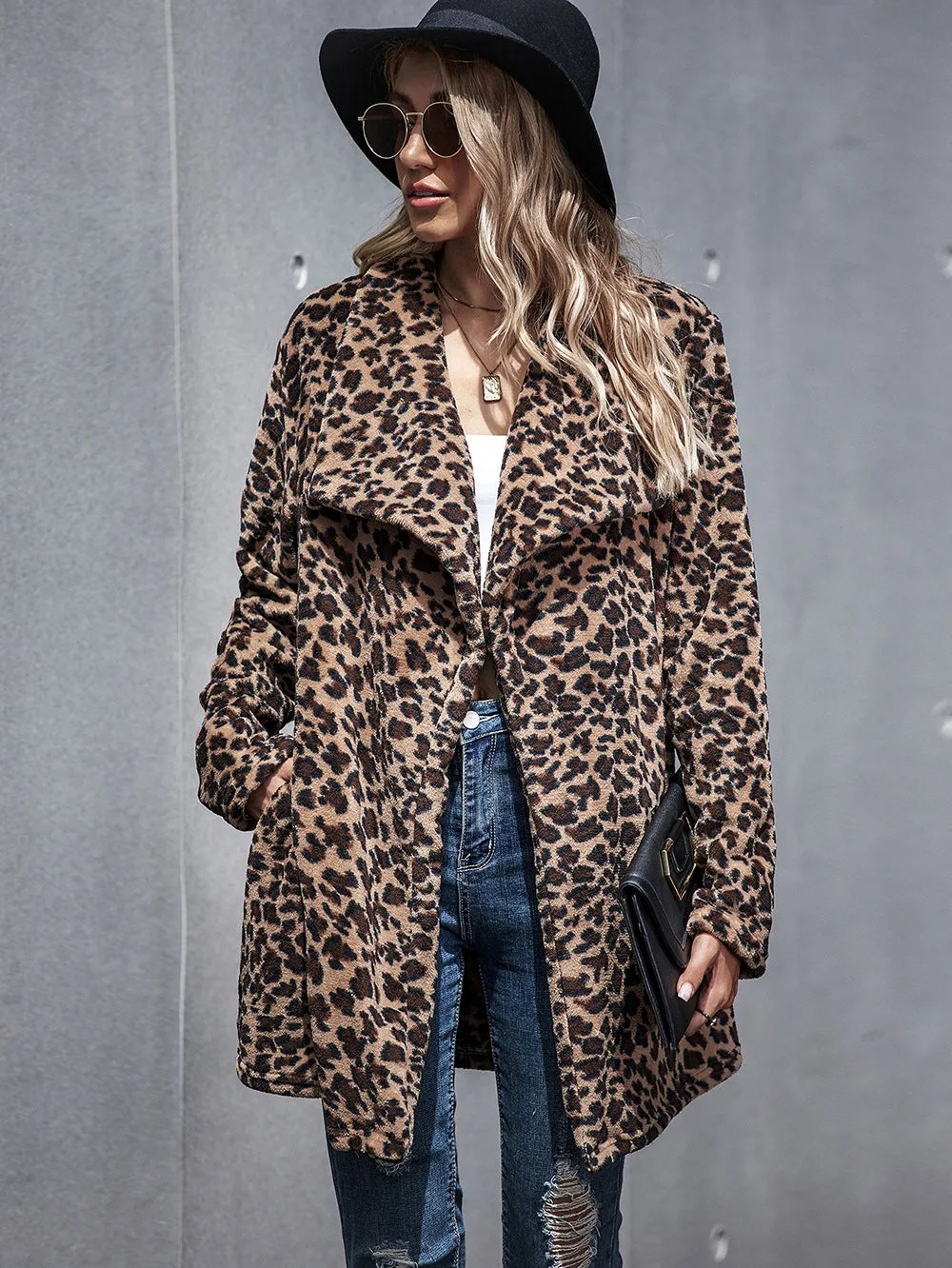 Leopard Print Lapel Long Coat