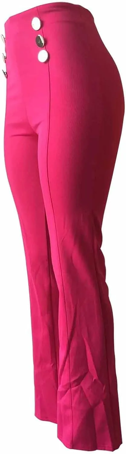 LKOUS Women's Stretchy High Waisted Wide Leg Button-Down Pants Work Dress Pant