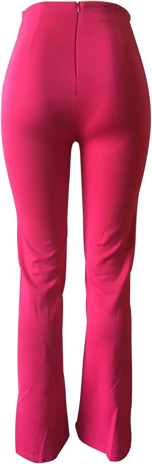 LKOUS Women's Stretchy High Waisted Wide Leg Button-Down Pants Work Dress Pant