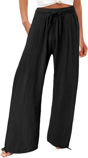Lounge Pants for Women Loose Fit 2025 Baggy Y2K Summer Stretchy Boho Beach Pants Resort Wear Beach Trendy Palazzo Trousers