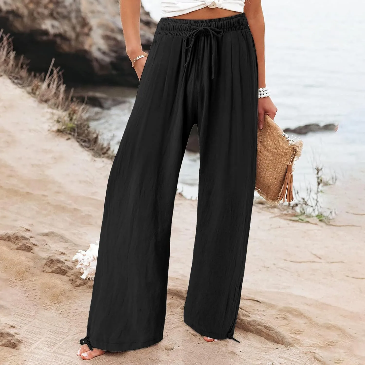 Lounge Pants for Women Loose Fit 2025 Baggy Y2K Summer Stretchy Boho Beach Pants Resort Wear Beach Trendy Palazzo Trousers