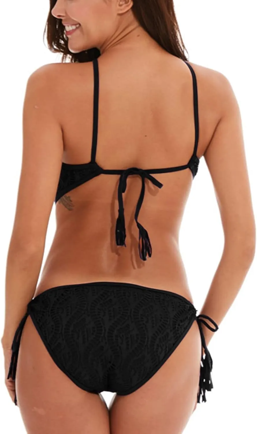 Lu's Chic Women's One Piece Monokini Swimsuit Lace Bandeau Top Bikini Cutout Backless Bathing Suit
