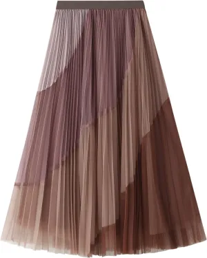 Lu's Chic Women's Tulle Skirt Tutu Skirts Tea-Length Elastic Waist A-line Layered Mesh Midi Length