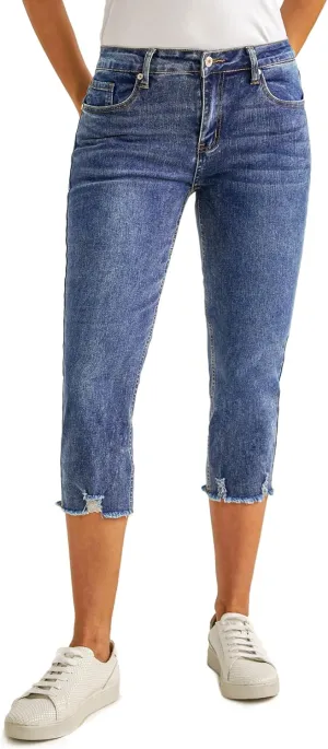 luvamia Jean Capri Pants for Women High Waisted Ripped Skinny Jeans Stretchy Denim Capris Cropped Jeggings with Pockets