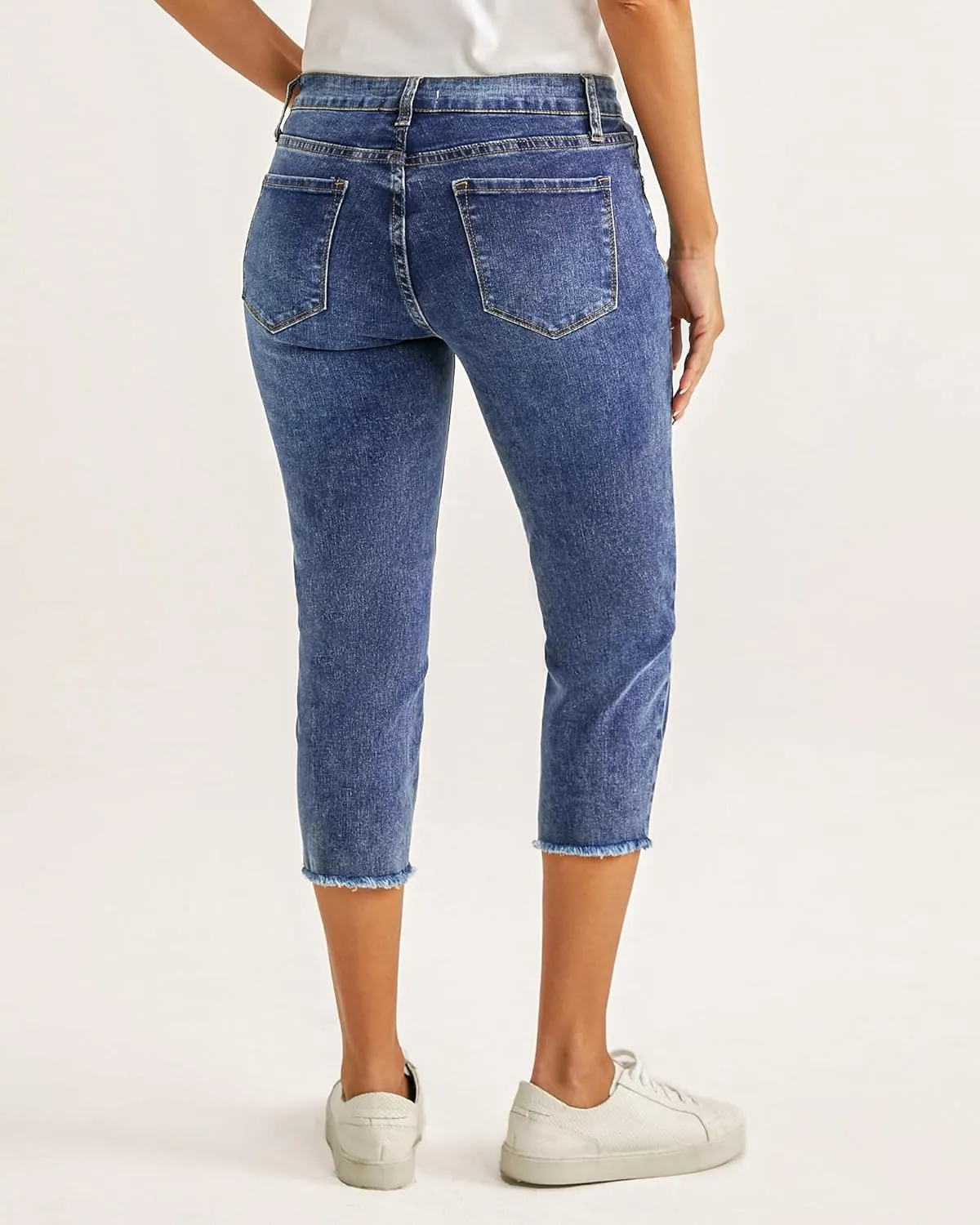 luvamia Jean Capri Pants for Women High Waisted Ripped Skinny Jeans Stretchy Denim Capris Cropped Jeggings with Pockets