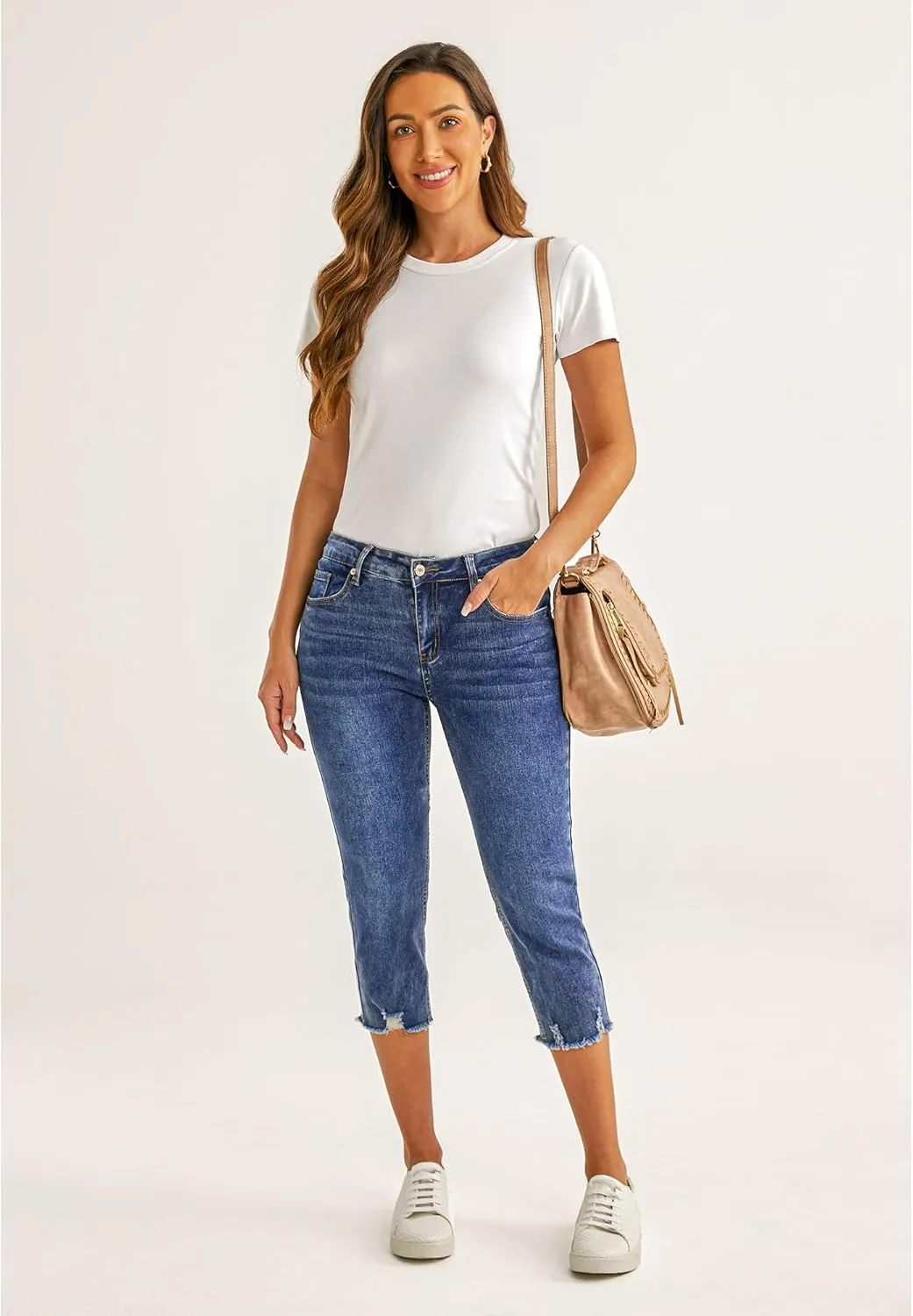 luvamia Jean Capri Pants for Women High Waisted Ripped Skinny Jeans Stretchy Denim Capris Cropped Jeggings with Pockets