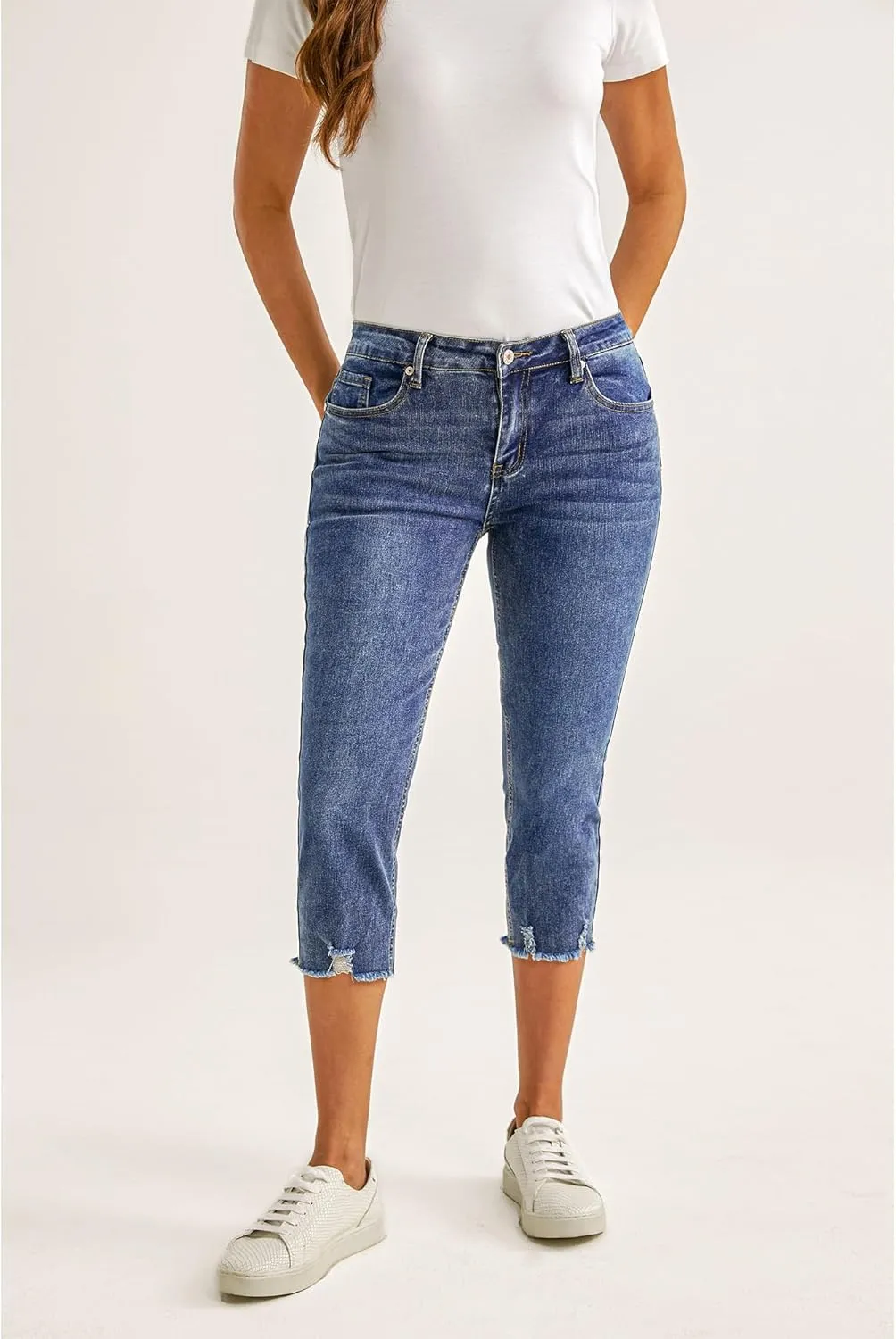 luvamia Jean Capri Pants for Women High Waisted Ripped Skinny Jeans Stretchy Denim Capris Cropped Jeggings with Pockets