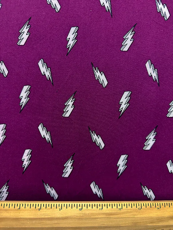 Magenta Lightning Print Double Brushed Jersey Knit Fabric