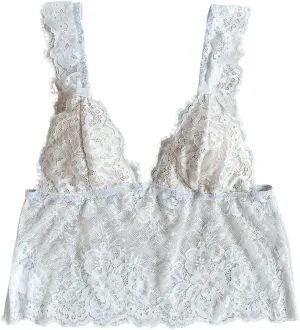 MakeMeChic Women's Floral Lace Mesh Sleeveless Wide Strap Camisole Summer Shirt Crop Tops