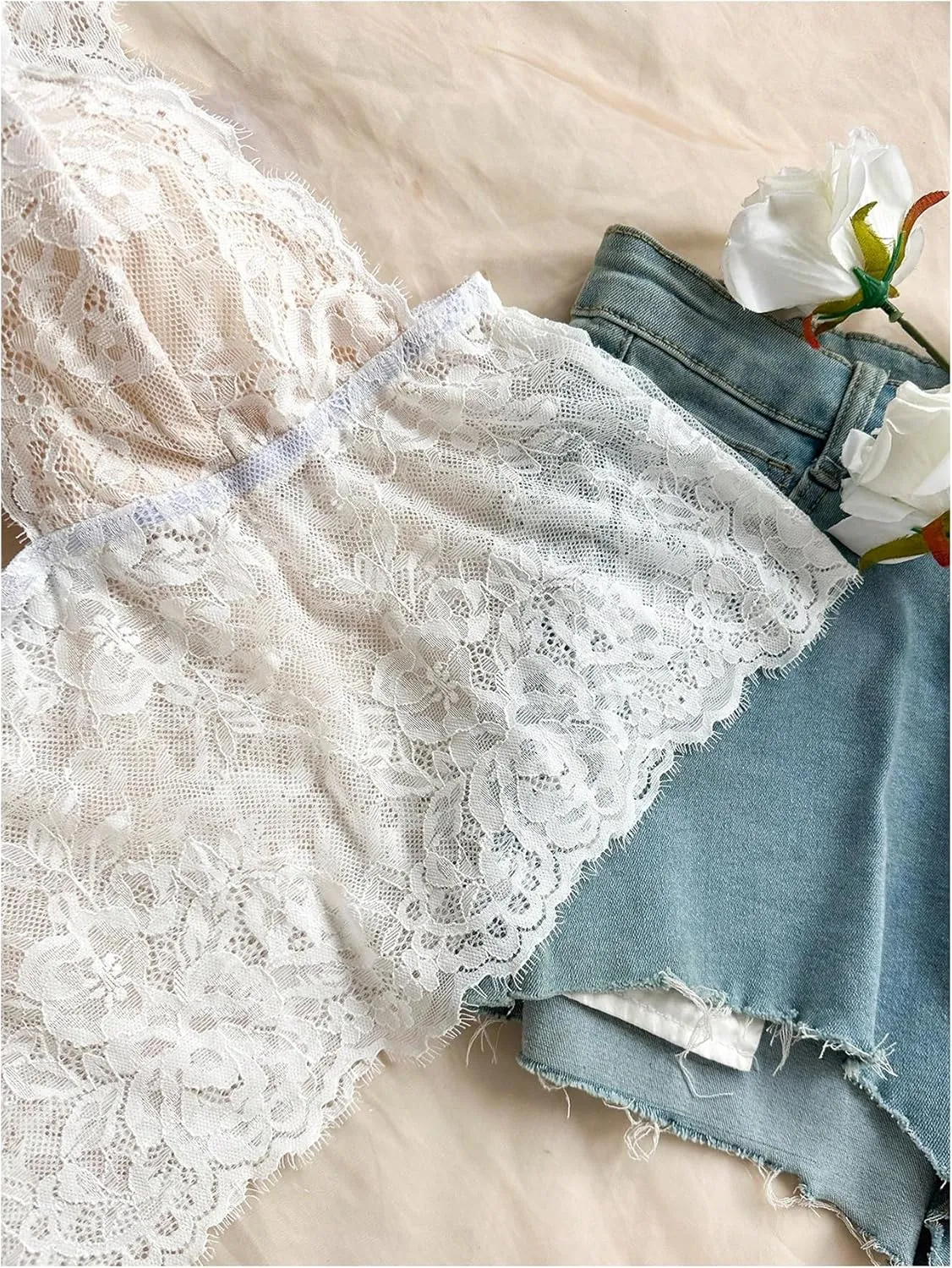 MakeMeChic Women's Floral Lace Mesh Sleeveless Wide Strap Camisole Summer Shirt Crop Tops