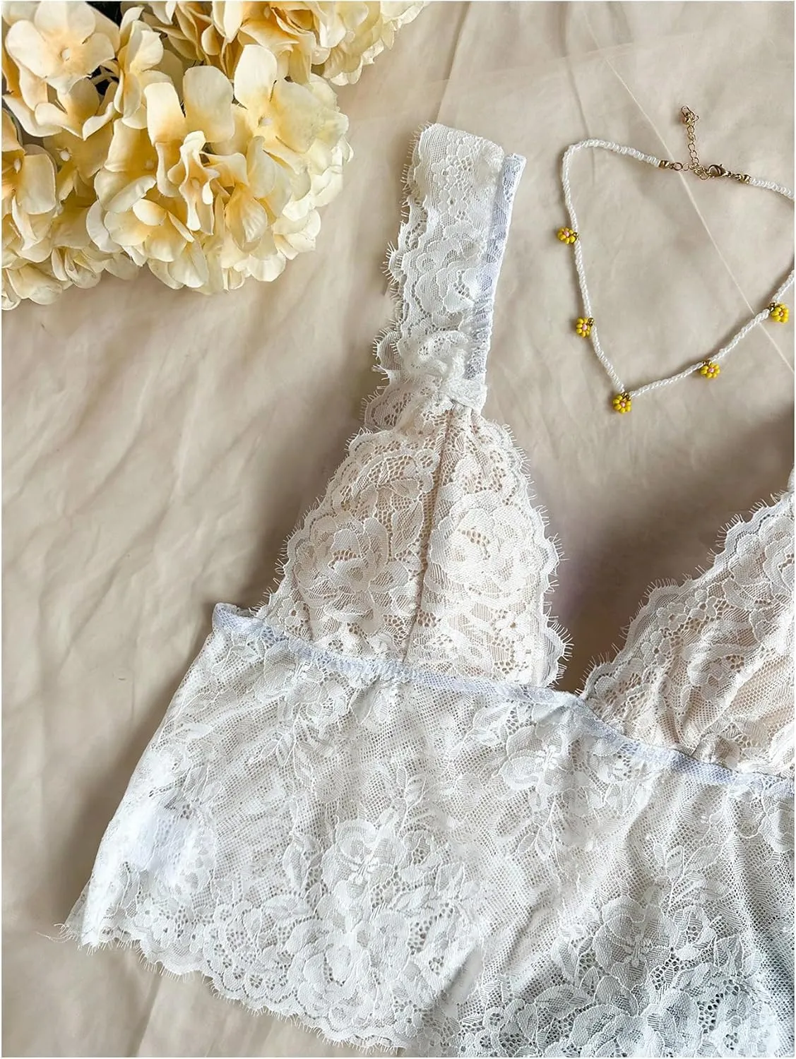 MakeMeChic Women's Floral Lace Mesh Sleeveless Wide Strap Camisole Summer Shirt Crop Tops