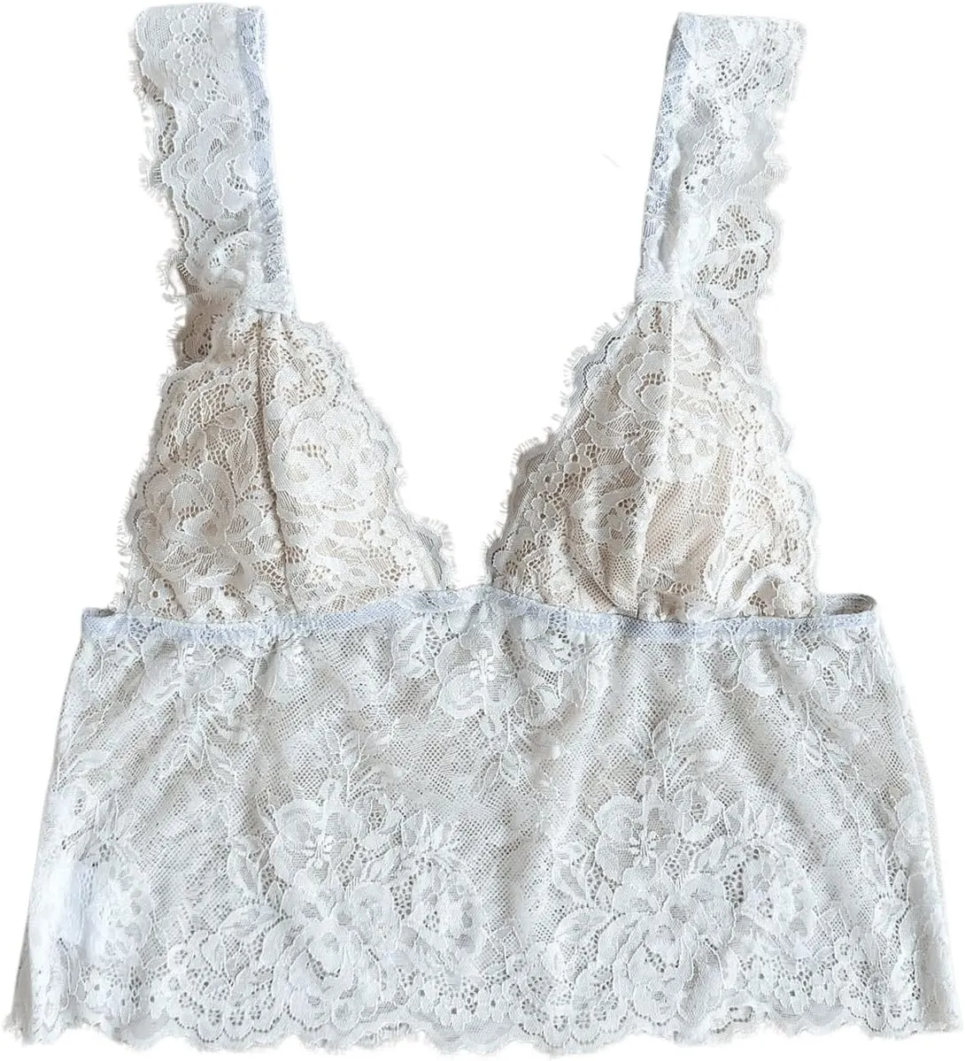 MakeMeChic Women's Floral Lace Mesh Sleeveless Wide Strap Camisole Summer Shirt Crop Tops