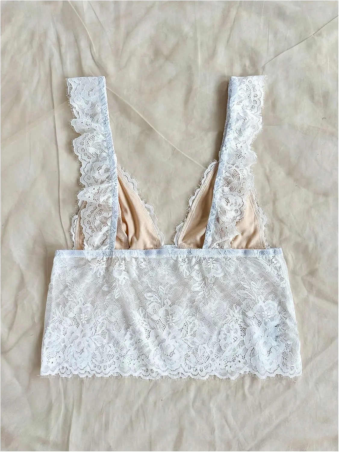 MakeMeChic Women's Floral Lace Mesh Sleeveless Wide Strap Camisole Summer Shirt Crop Tops