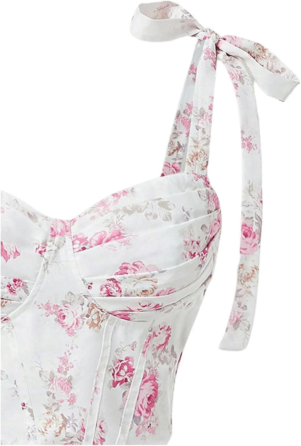 MakeMeChic Women's Floral Print Tie Shoulder Spaghetti Strap Ruched Shirred Cami Tank Tops