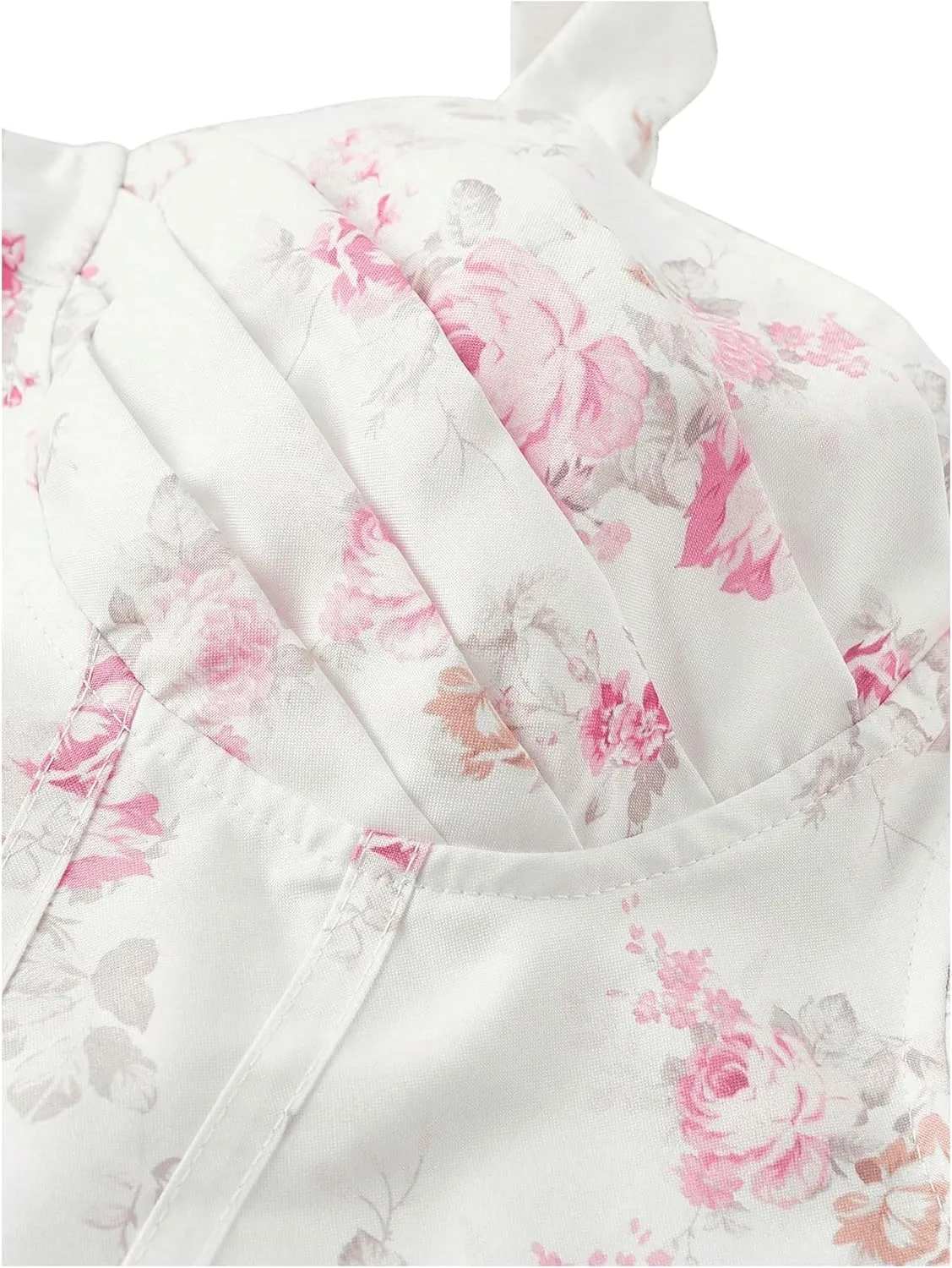 MakeMeChic Women's Floral Print Tie Shoulder Spaghetti Strap Ruched Shirred Cami Tank Tops