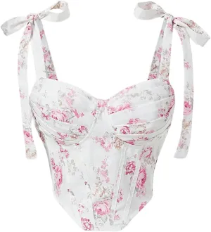 MakeMeChic Women's Floral Print Tie Shoulder Spaghetti Strap Ruched Shirred Cami Tank Tops