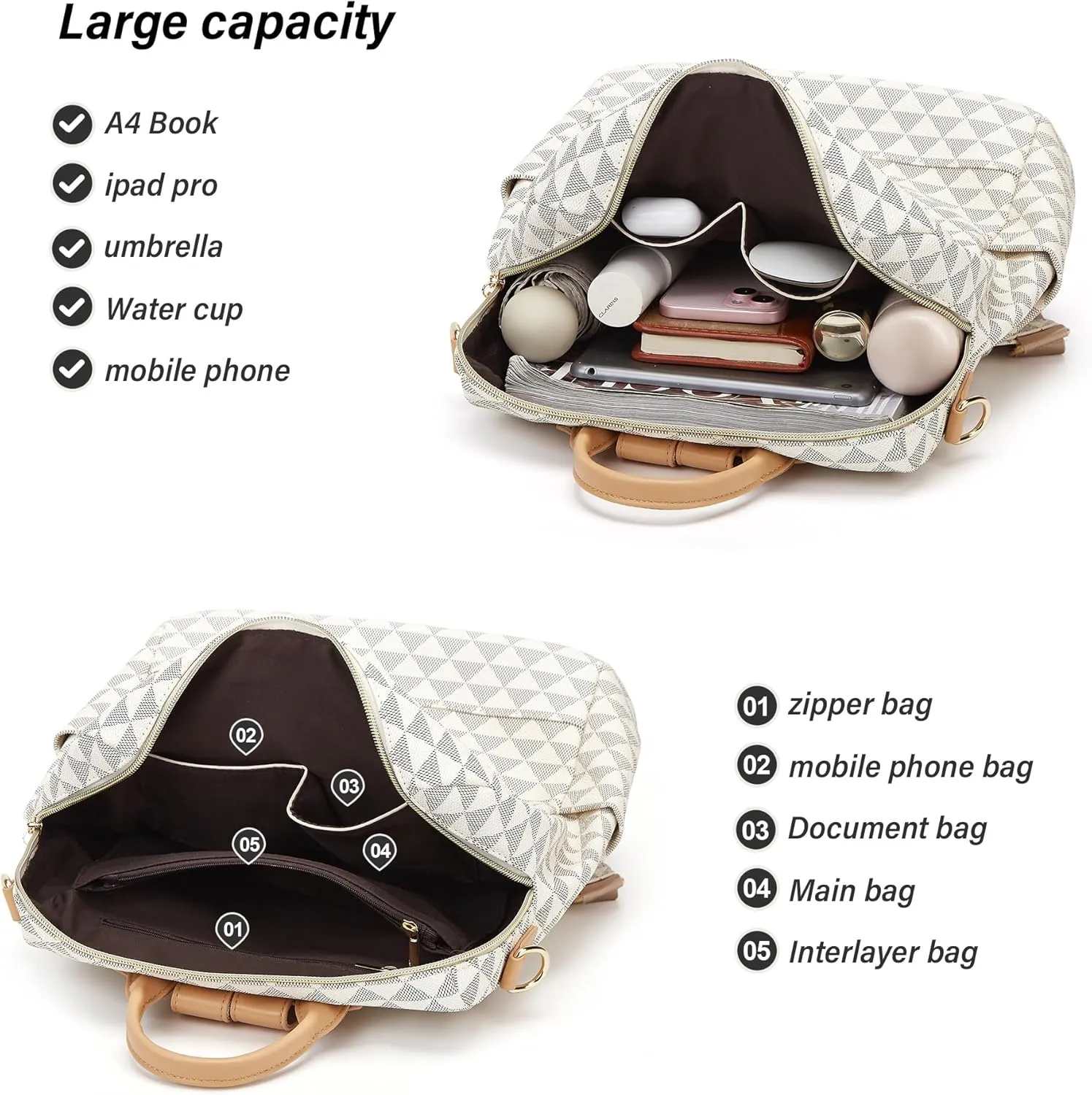 Makes Backpack Purse for Women PU Leather Travel Satchel Handbag Convertible Design Bag with Purse 2 Piece 12 Inch
