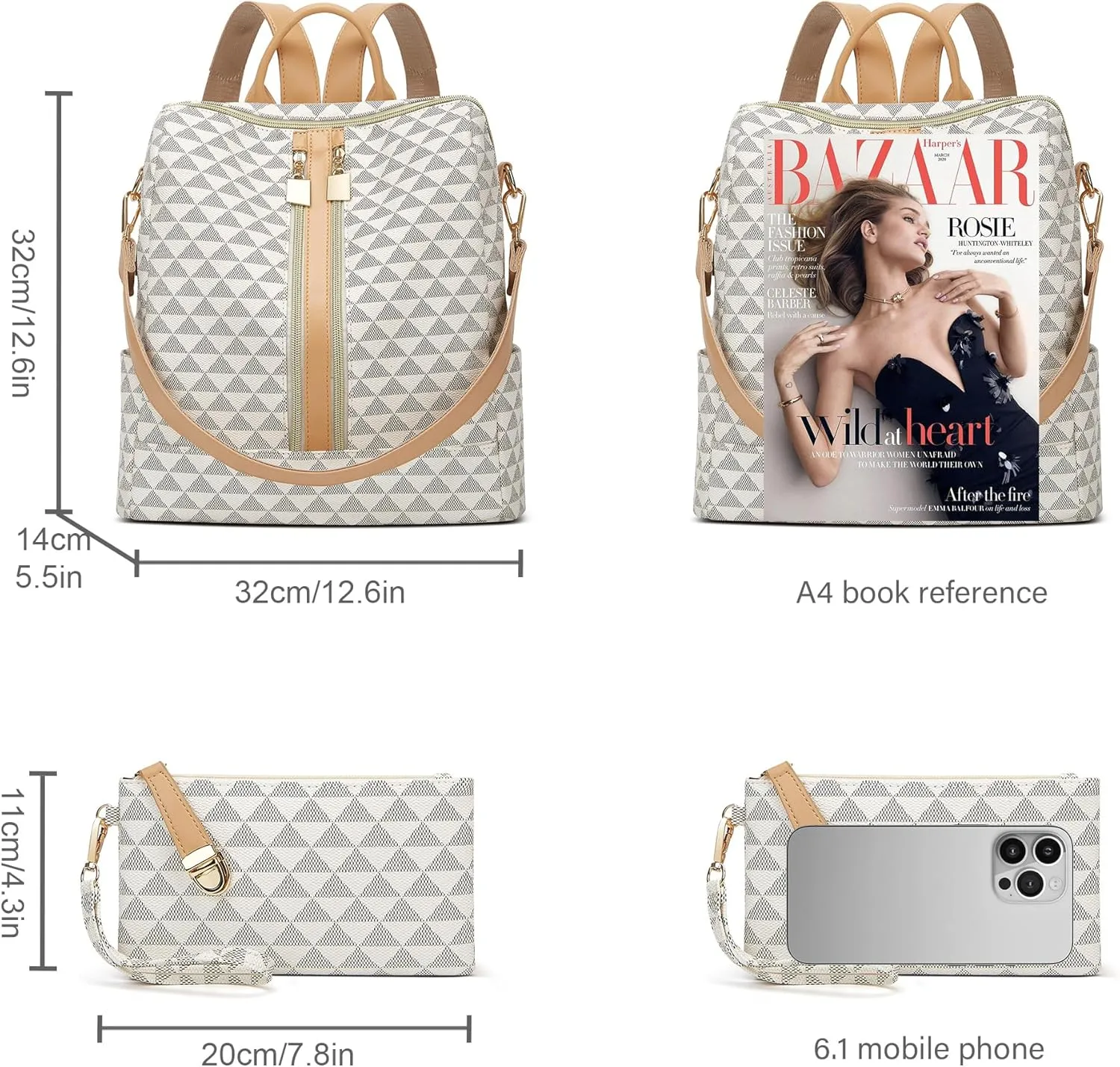 Makes Backpack Purse for Women PU Leather Travel Satchel Handbag Convertible Design Bag with Purse 2 Piece 12 Inch