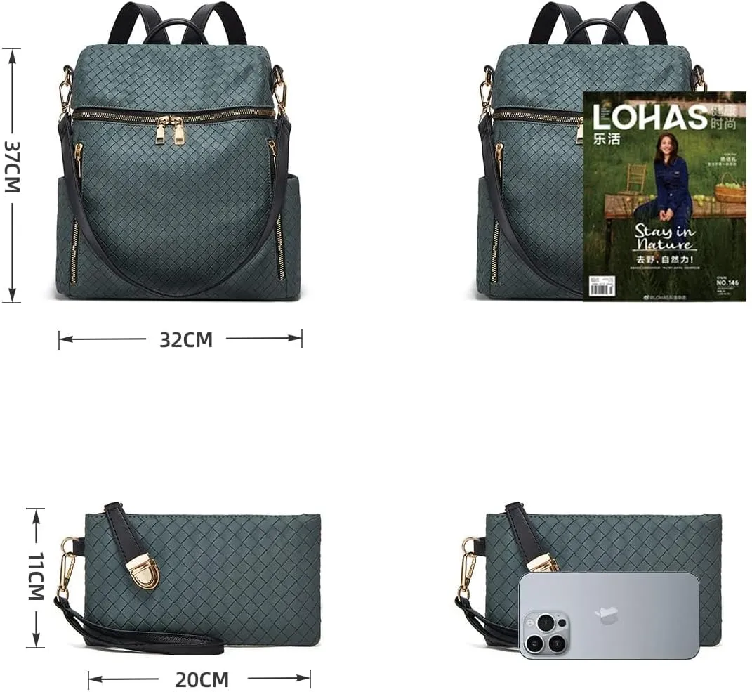 Makes Backpack Purse for Women PU Leather Travel Satchel Handbag Convertible Design Bag with Purse 2 Piece 13 Inch