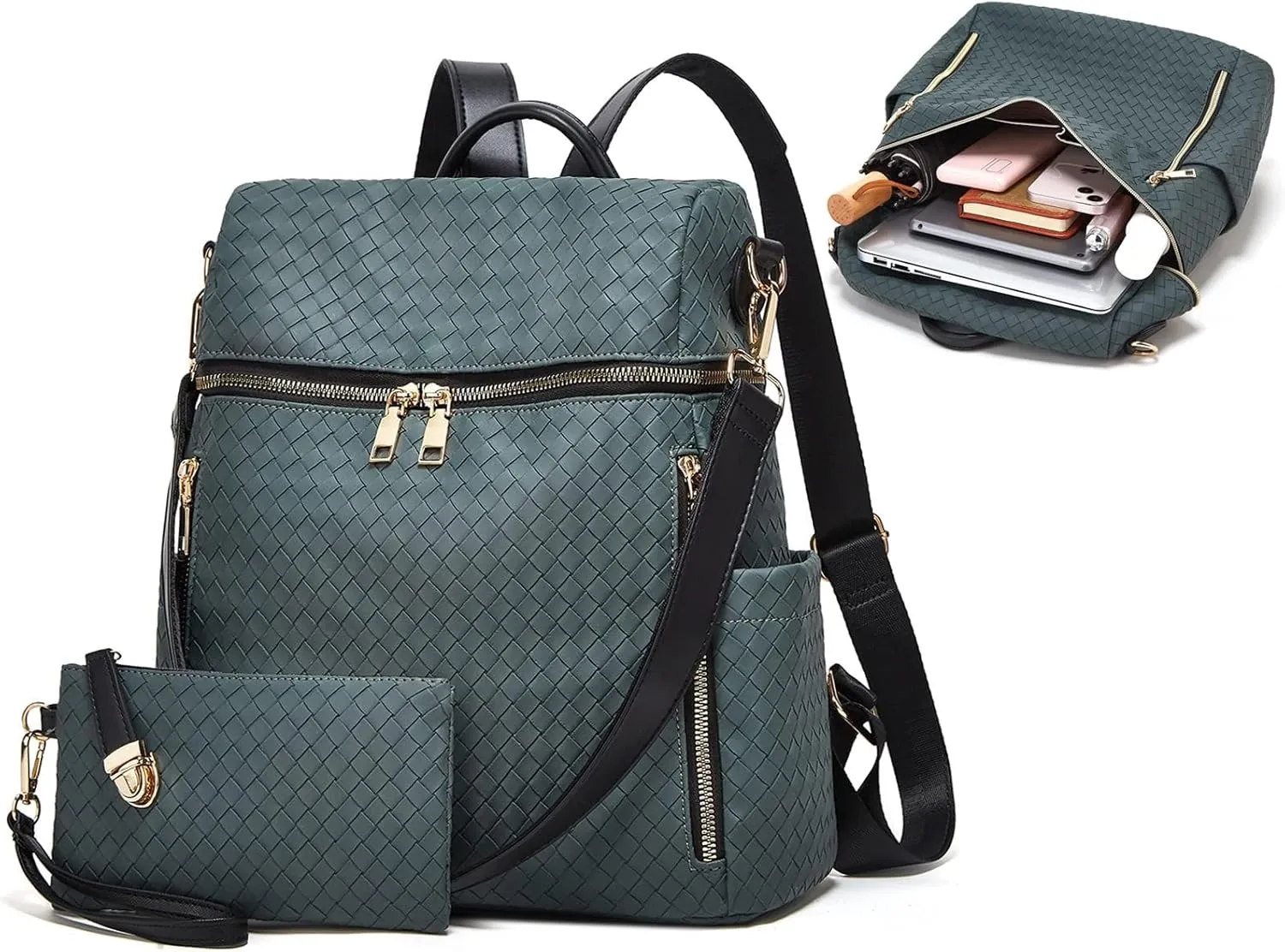 Makes Backpack Purse for Women PU Leather Travel Satchel Handbag Convertible Design Bag with Purse 2 Piece 13 Inch