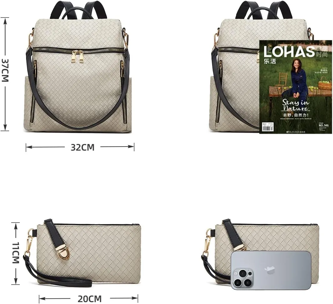 Makes Backpack Purse for Women PU Leather Travel Satchel Handbag Convertible Design Bag with Purse 2 Piece 13 Inch