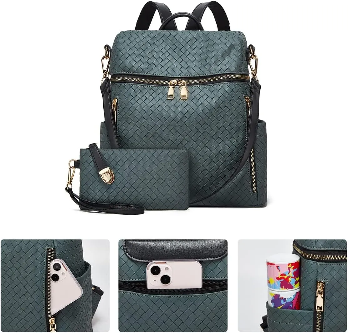 Makes Backpack Purse for Women PU Leather Travel Satchel Handbag Convertible Design Bag with Purse 2 Piece 13 Inch