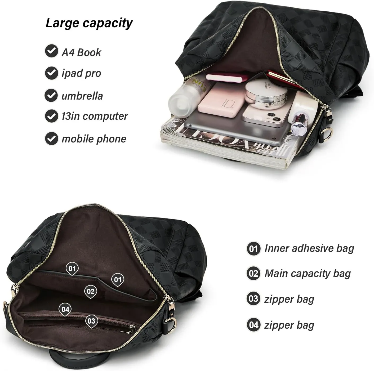 Makes Backpack Purse for Women PU Leather Travel Satchel Handbag Convertible Design Bag with Purse 2 Piece 13 Inch