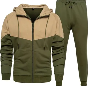 MANTORS Men's Hooded Athletic Tracksuit Casual 2 Pieces Suits Color Block Hoodies and Sweatpants Set