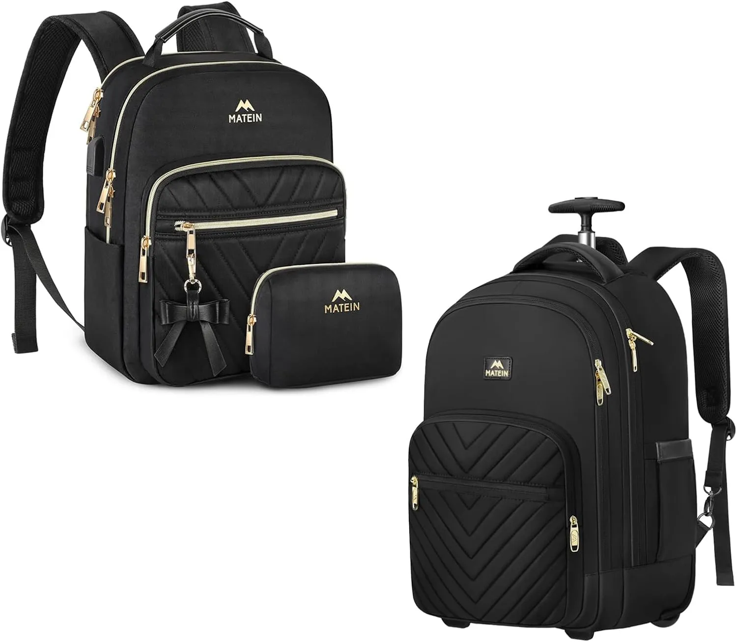 MATEIN Mini Backpack for Women, Waterproof Stylish Daypack Purse Shoulder Bag with USB Charging Port,Rolling Backpack for Women, 17 inch Water Resistant Wheeled Laptop Backpack, Large Carry On Luggage