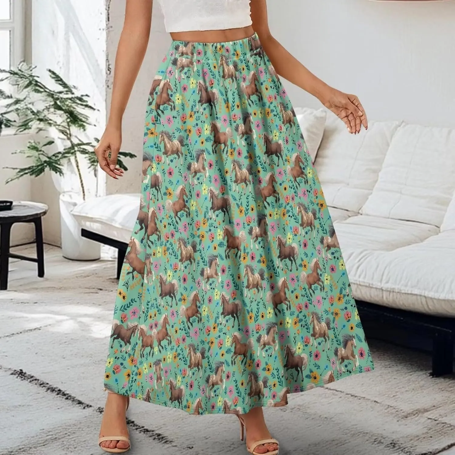 Maxi Skirt for Women Flowy High Waisted Casual Long Skirt Comfy Swing Party Skirts with Pockets Size S-2XL