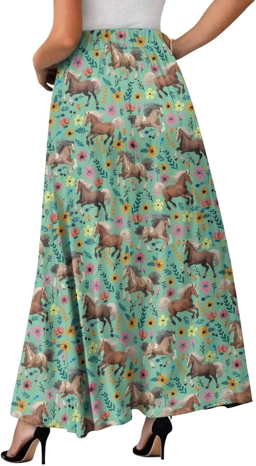 Maxi Skirt for Women Flowy High Waisted Casual Long Skirt Comfy Swing Party Skirts with Pockets Size S-2XL
