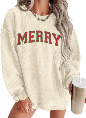 MAXIMGR Womens Crewneck Sweatshirt Christmas Sweatshirts Oversized Corduroy Merry Christmas Vacation Pullover Tops