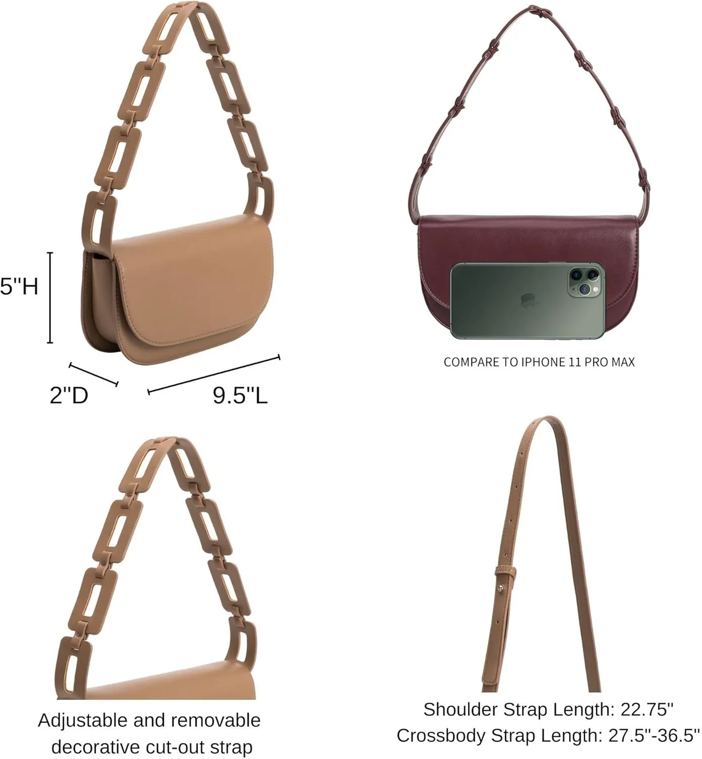Melie Bianco Inez Bag - Luxury Vegan Leather Purse - Convertible Vegan Designer Purse - Shoulder & Crossbody Straps