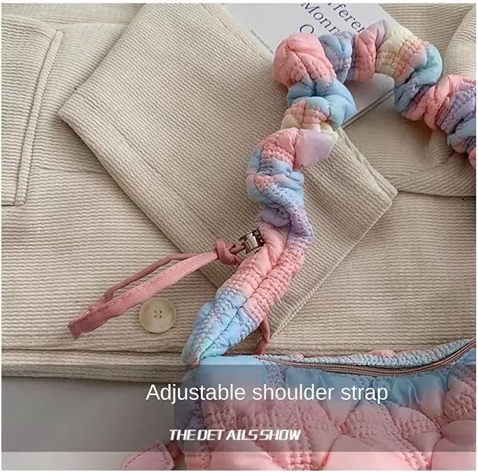 Mini Puffer Shoulder Bag Chic Gradient Rainbow Cloud Bag Quilted Hobo Crossbody Bag Handbag Cute Small Purse Satchel