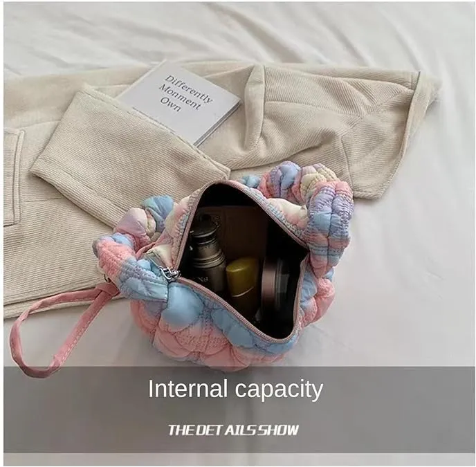 Mini Puffer Shoulder Bag Chic Gradient Rainbow Cloud Bag Quilted Hobo Crossbody Bag Handbag Cute Small Purse Satchel