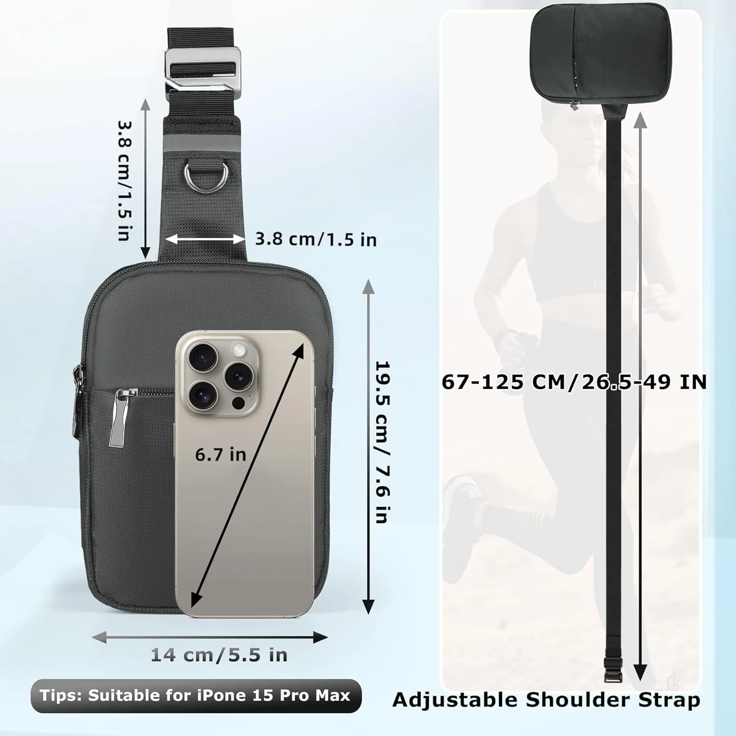 Mini Sling Bag for Women Men, Crossbody Bags Chest Bag Dual Pocket RFID Cell Phone Purse Travel Running Walking