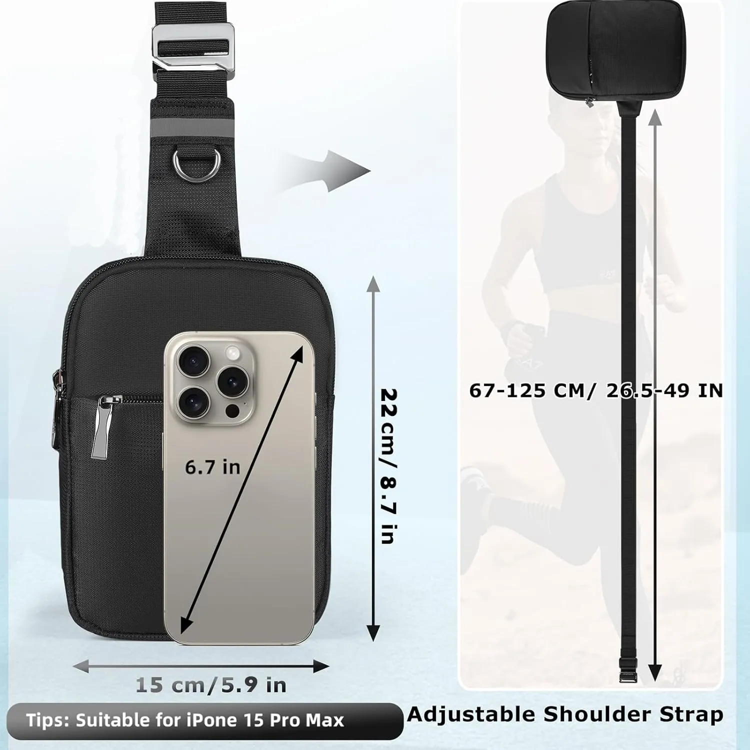 Mini Sling Bag for Women Men, Crossbody Bags Chest Bag Dual Pocket RFID Cell Phone Purse Travel Running Walking