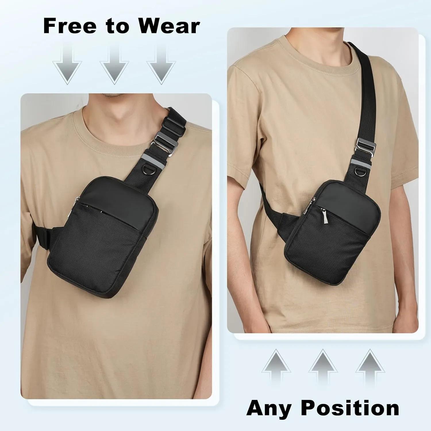 Mini Sling Bag for Women Men, Crossbody Bags Chest Bag Dual Pocket RFID Cell Phone Purse Travel Running Walking