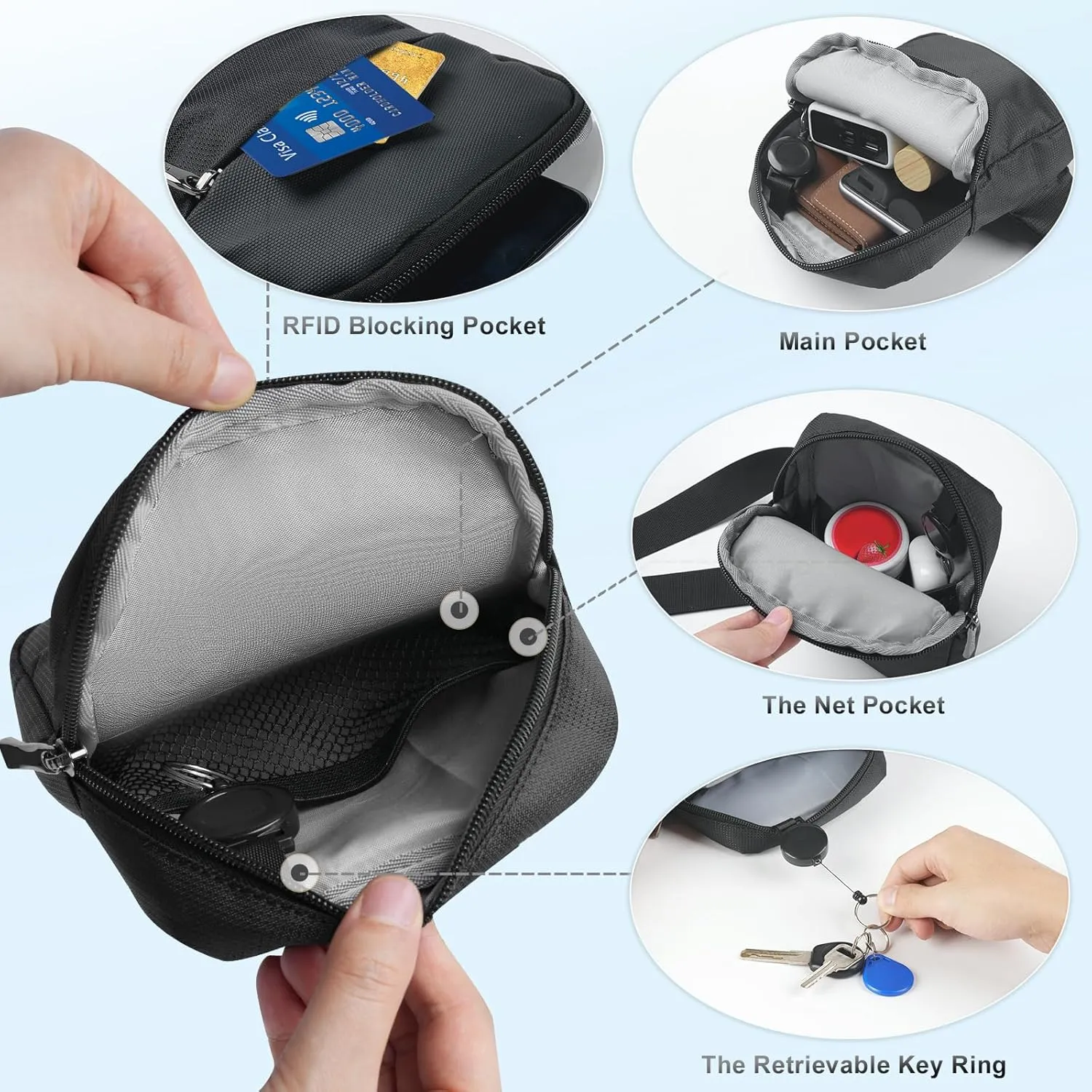 Mini Sling Bag for Women Men, Crossbody Bags Chest Bag Dual Pocket RFID Cell Phone Purse Travel Running Walking