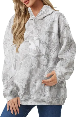 MISSACTIVER Womens Oversized Camo Hoodies Maple Leaf Print Hooded Sweatshirt Fleece Long Sleeve Pullover Fall Outfits