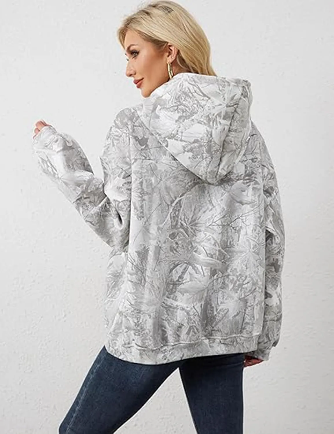 MISSACTIVER Womens Oversized Camo Hoodies Maple Leaf Print Hooded Sweatshirt Fleece Long Sleeve Pullover Fall Outfits