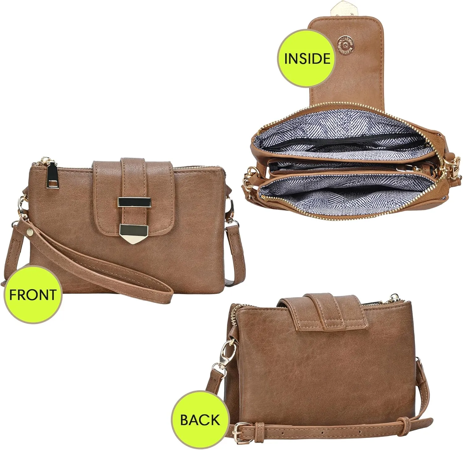 Miztique Dara Convertible Crossbody | Vegan Leather Wristlet with Detachable Crossbody Strap |