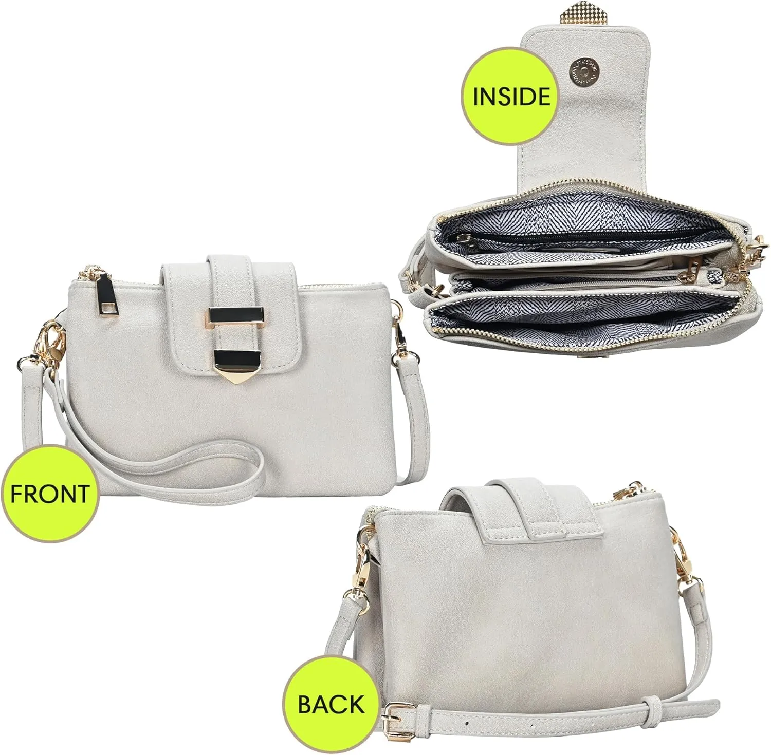 Miztique Dara Convertible Crossbody | Vegan Leather Wristlet with Detachable Crossbody Strap |