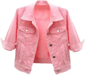 MYtodo Women's Colored Short Denim Jacket Seven-point Sleeve Jean Jacket Shawl Tops