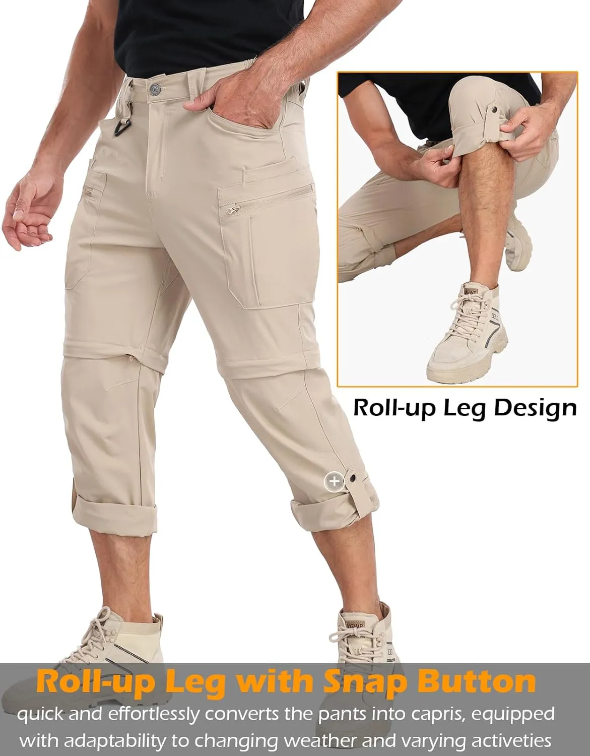 NAVEKULL Men's Convertible Hiking Pants Lightweight Quick Dry Zip Off Outdoor Fishing Tactical Cargo Pants with Roll-Up Legs